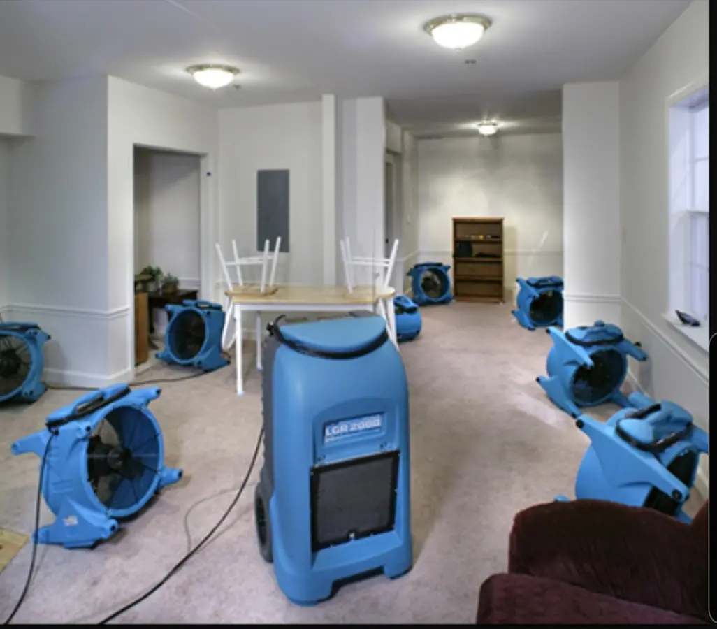 Air movers and dehumidifier setup for Water Damage Restoration in Kokomo